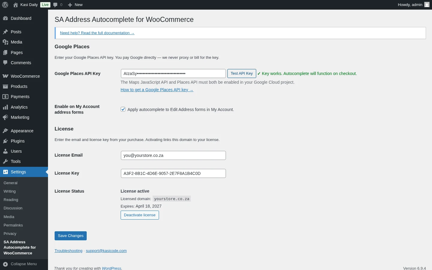 Test API key success