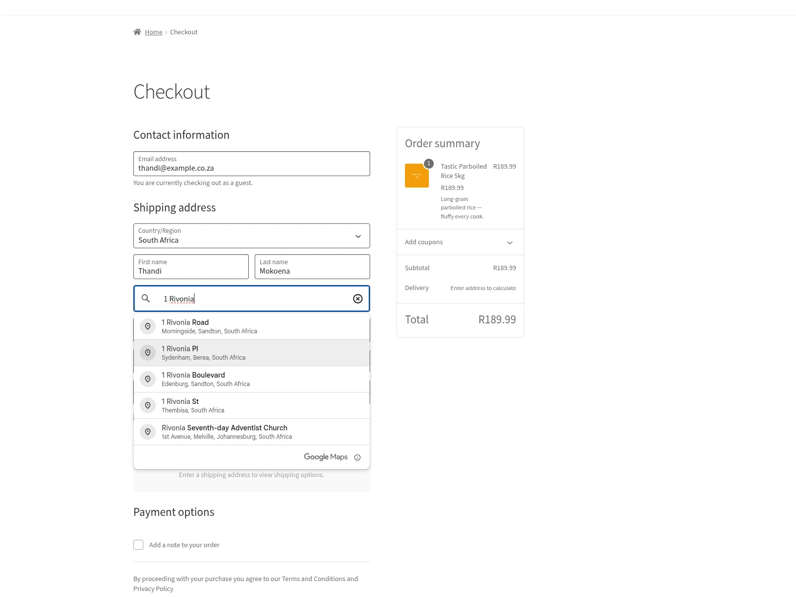 WooCommerce block checkout with South African address suggestions